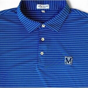 Peter Millar Summer Comfort Blue Striped Golf Polo Shirt Mens XL Embroidered M